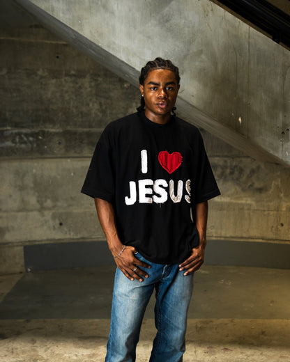 "I <3 JESUS, JESUS <3 U" TEE - BLACK