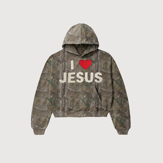 "I <3 JESUS, JESUS <3 U" HOODIE - CAMO